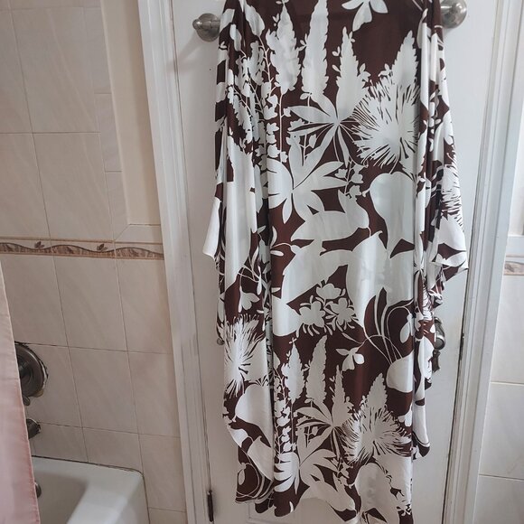 Michael Kors Collection Floral Silk V-Neck Brown White Caftan Dress - Picture 9 of 9